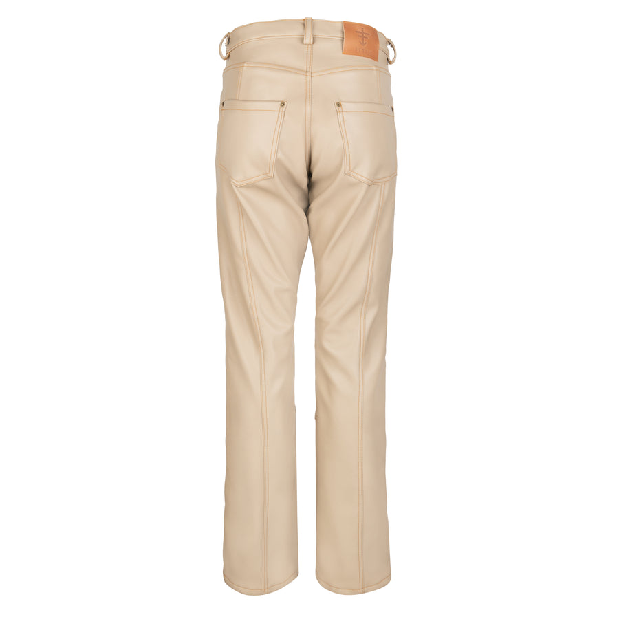 Multi-pocket Vegan Leather Pants - Beige